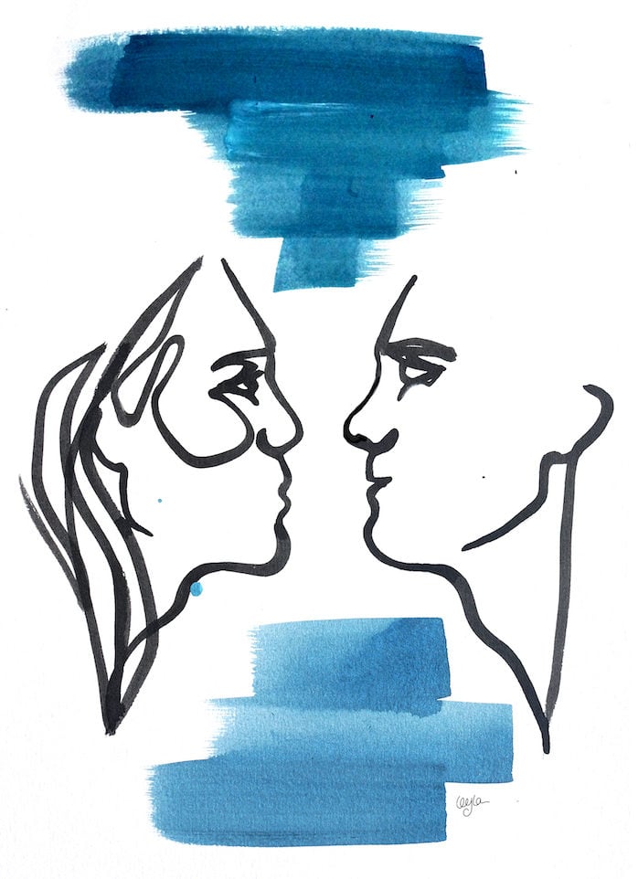 illustration of man and woman making eye contact