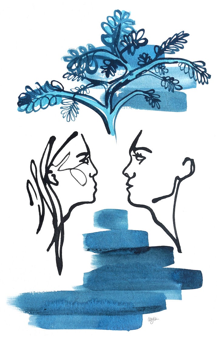 illustration of woman and man making eye contact
