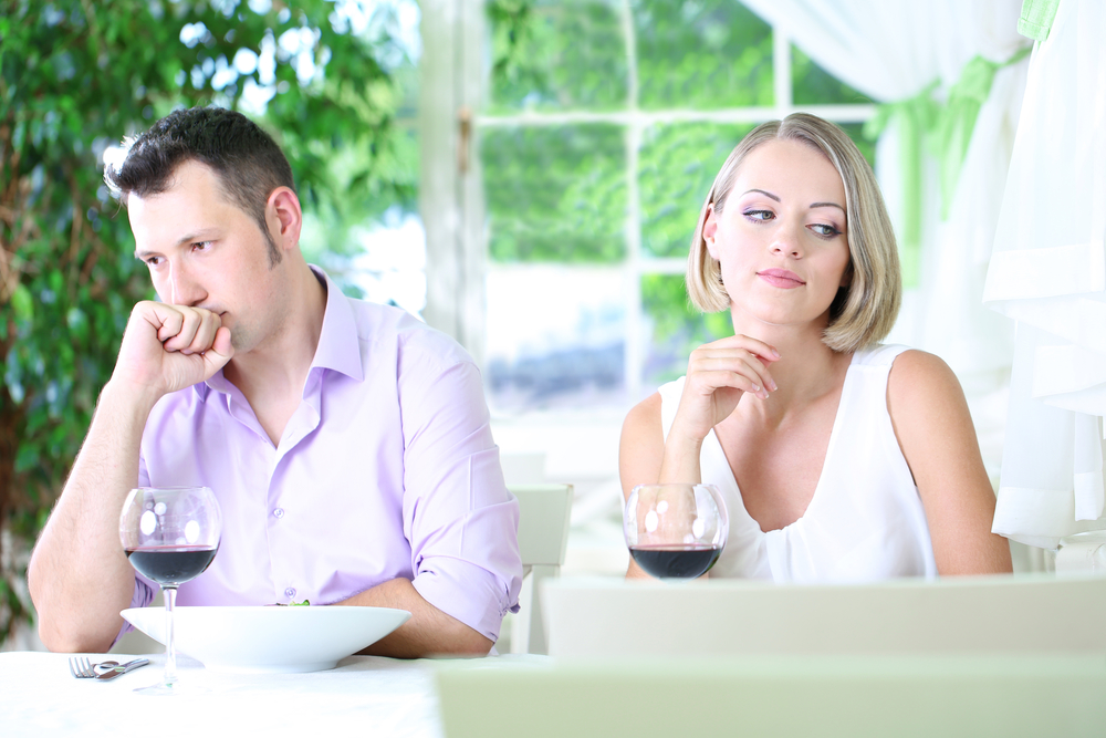 Lovers being unhappy because of troubled date