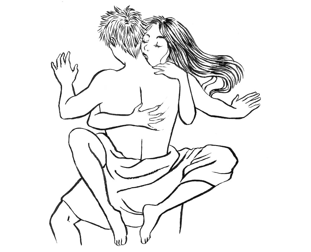woman and man locked in passionate embrace