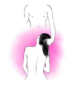illustration of man holding woman's hair
